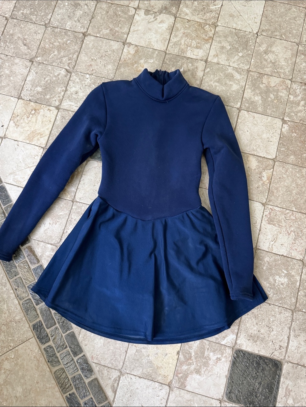 Navy Long Sleeve Fit-and-Flare ice skating Dress